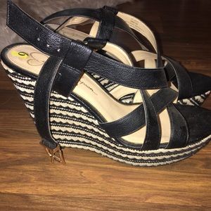 Jessica Simpson black and white wedges